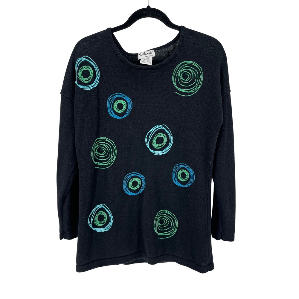 NorthStyle Black Long Sleeve‎ Sweater Swirl Dot Print Womens Size S Abstract